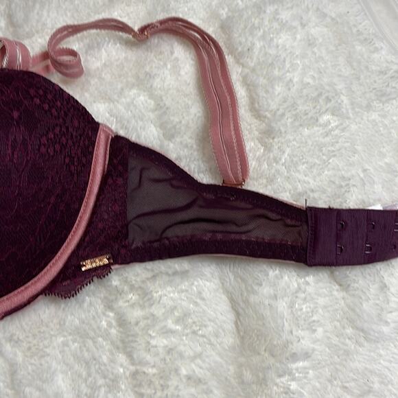 Pink Victoria’s Secert burgandy pink lace bra 32DD date lace push up bra - Picture 8 of 10